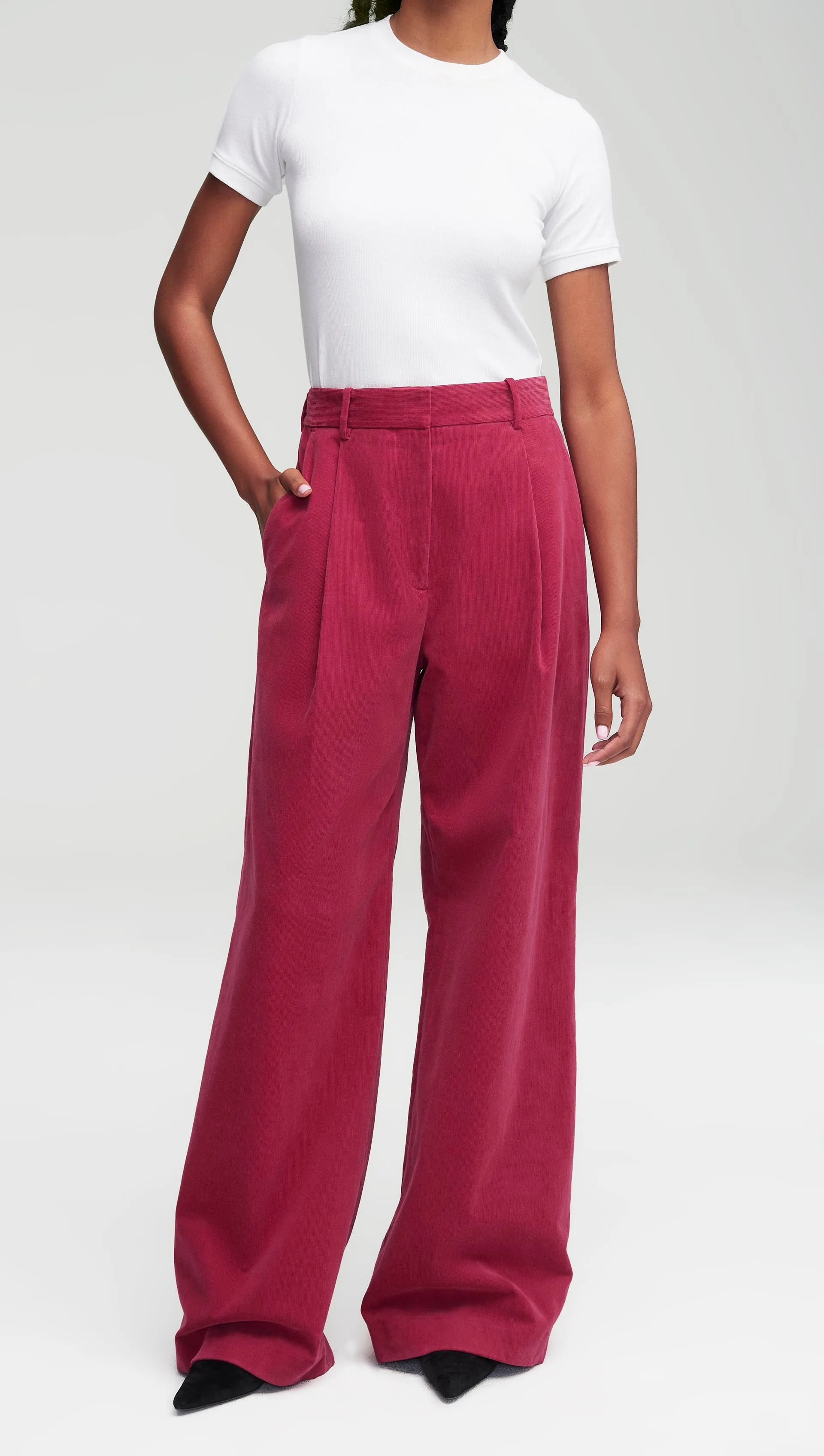 Single Pleat Trouser in Corduroy | Raspberry