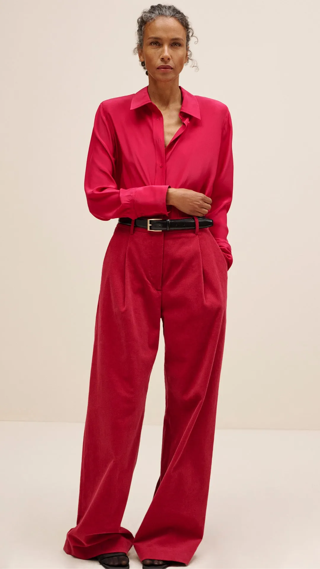 Single Pleat Trouser in Corduroy | Raspberry