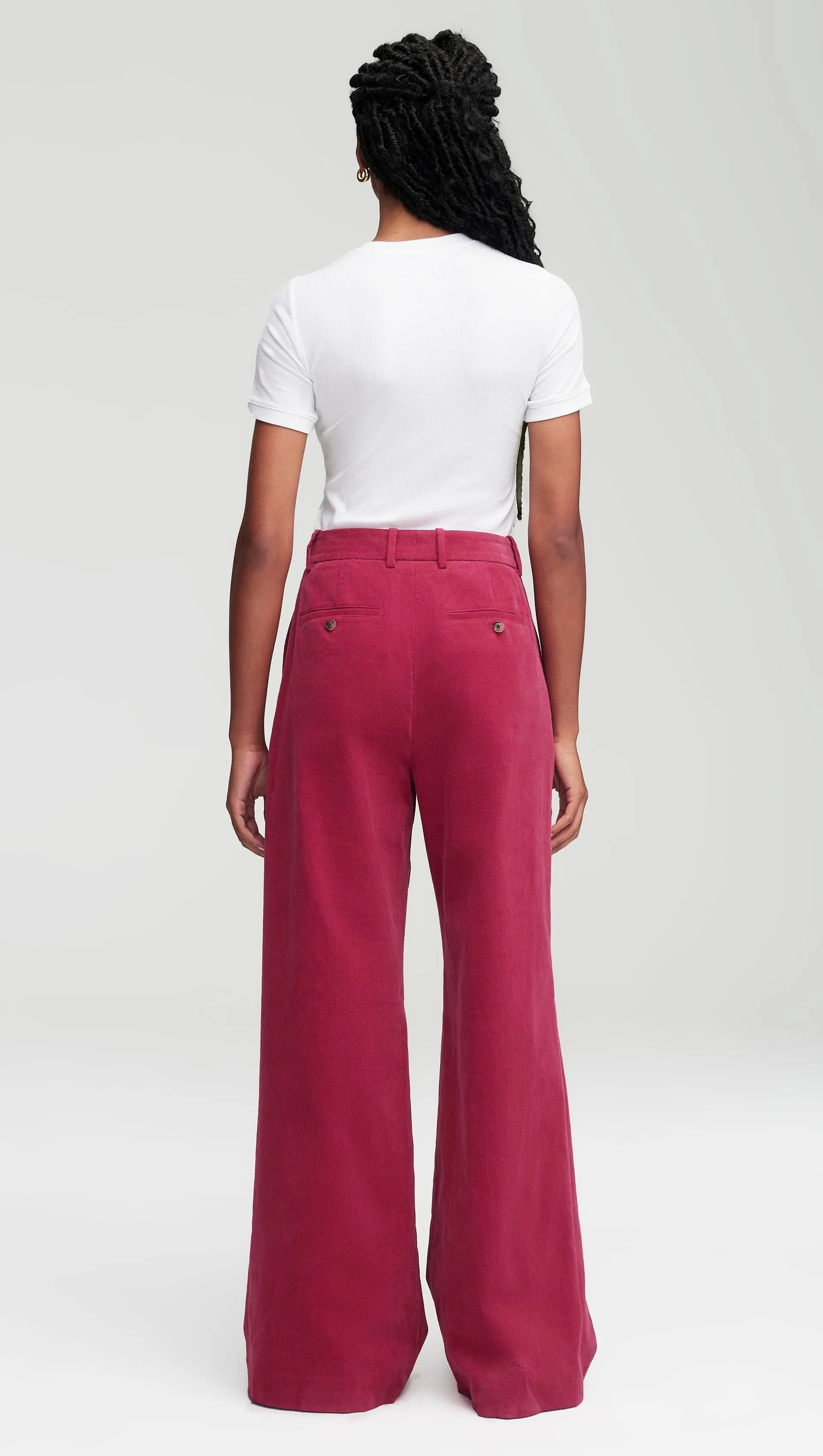 Single Pleat Trouser in Corduroy | Raspberry