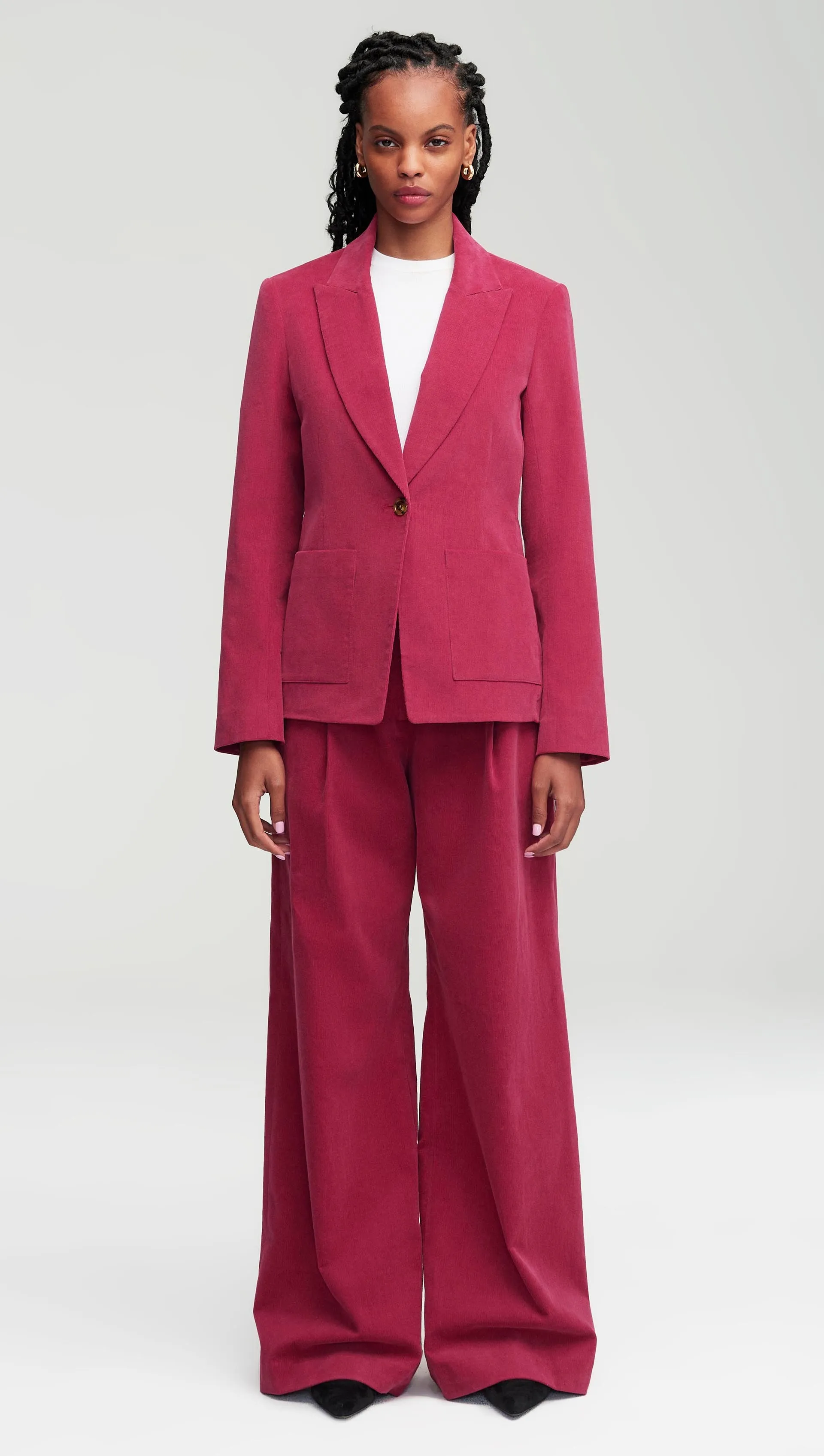 Single Pleat Trouser in Corduroy | Raspberry