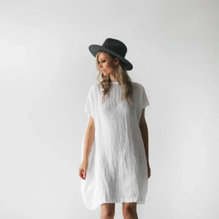 Square linen dress white by Seaside Tones