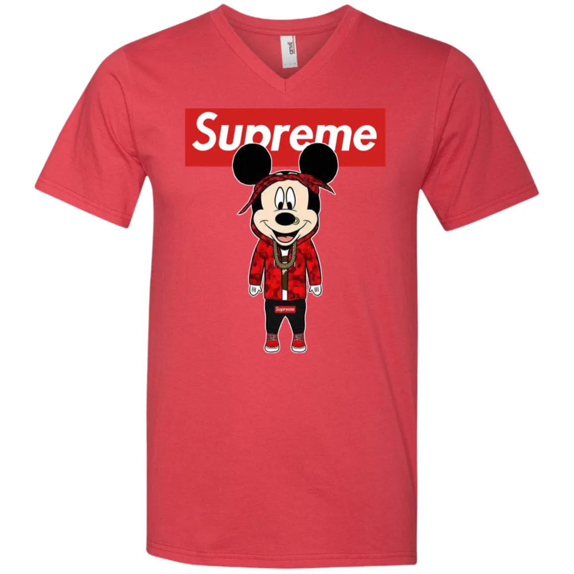 Supreme Mickey Style Fashion T-shirt Men V-Neck T-Shirt