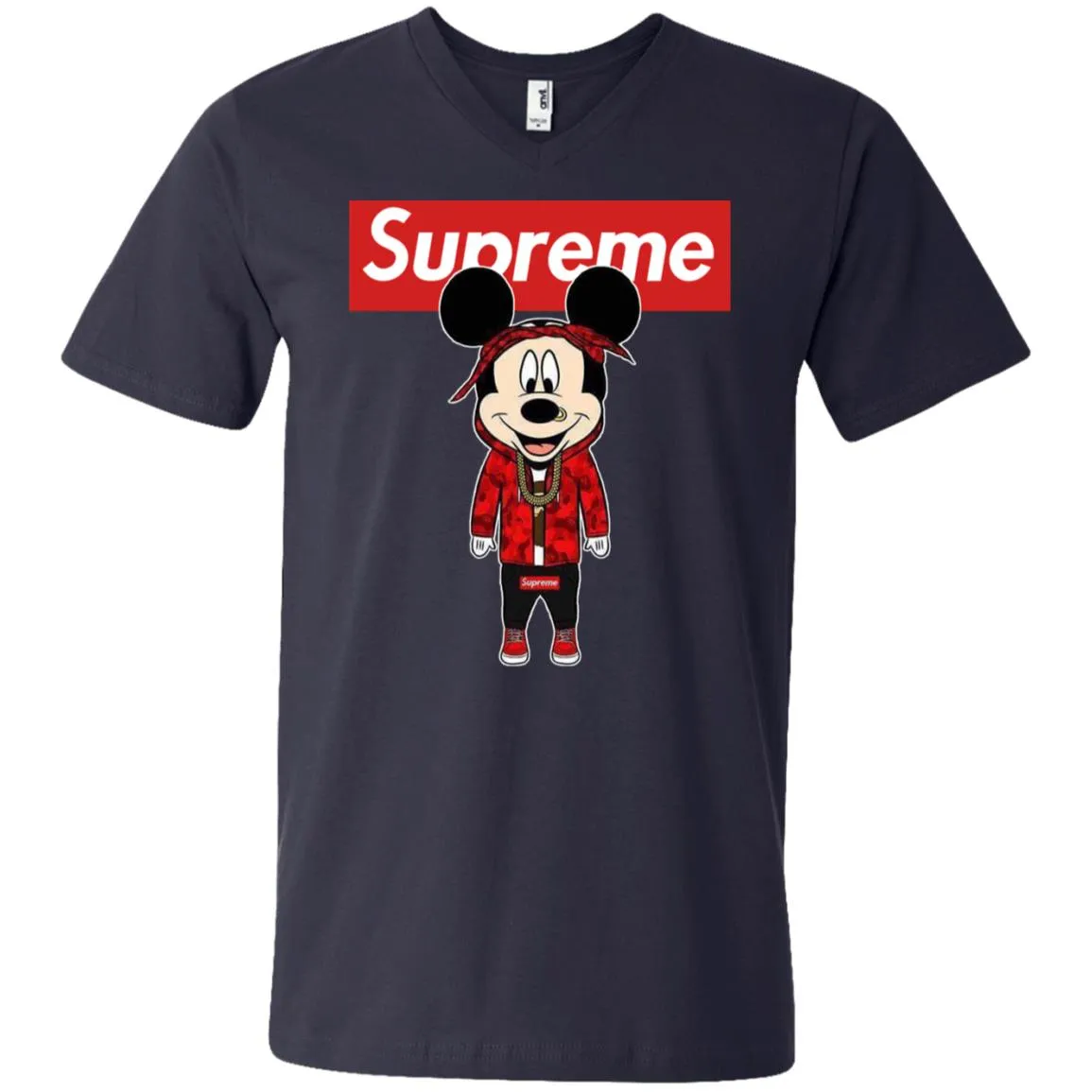 Supreme Mickey Style Fashion T-shirt Men V-Neck T-Shirt