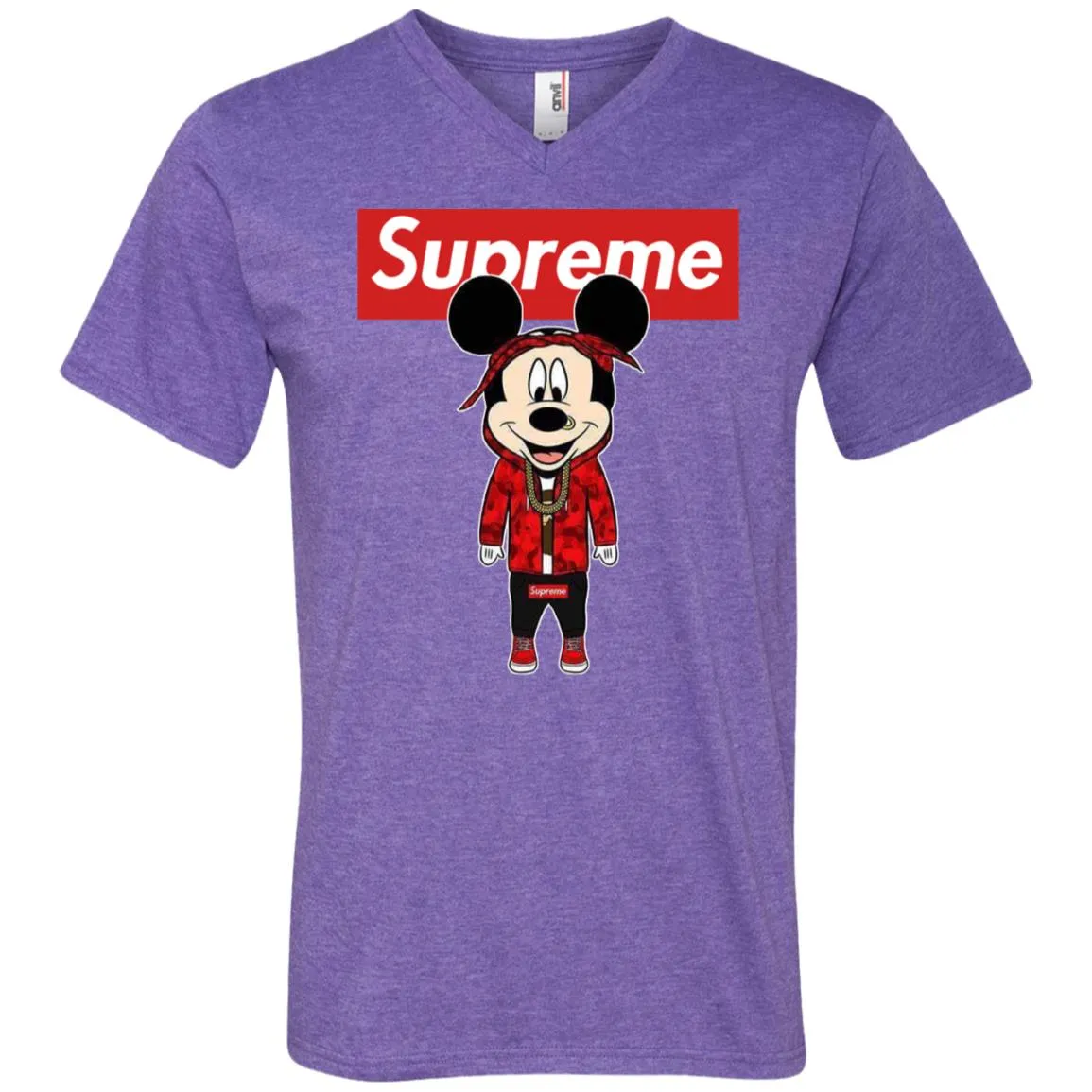 Supreme Mickey Style Fashion T-shirt Men V-Neck T-Shirt