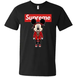 Supreme Mickey Style Fashion T-shirt Men V-Neck T-Shirt