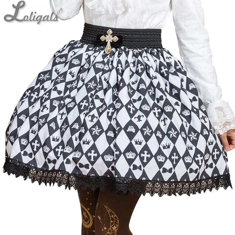 Sweet Mori Girl Black and White Diamond Checkered Short Skirt for Summer