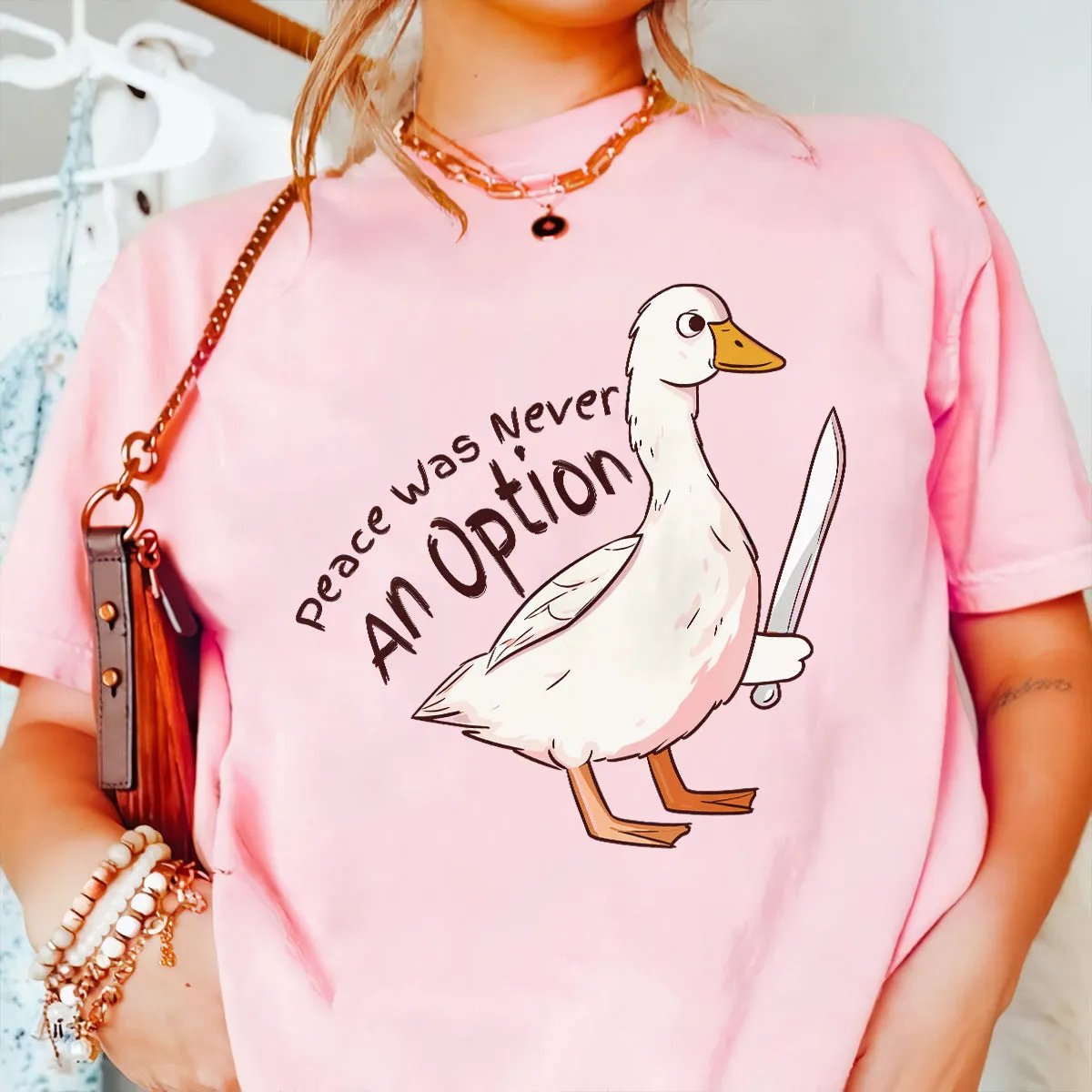 Teesdily | Silly Goose Shirt, Peace Was Never An Option T-shirt, Funny Goose Sweatshirt Hoodie Mug, Meme Shirt, Cute Duck Shirt, Goose Lover Gift