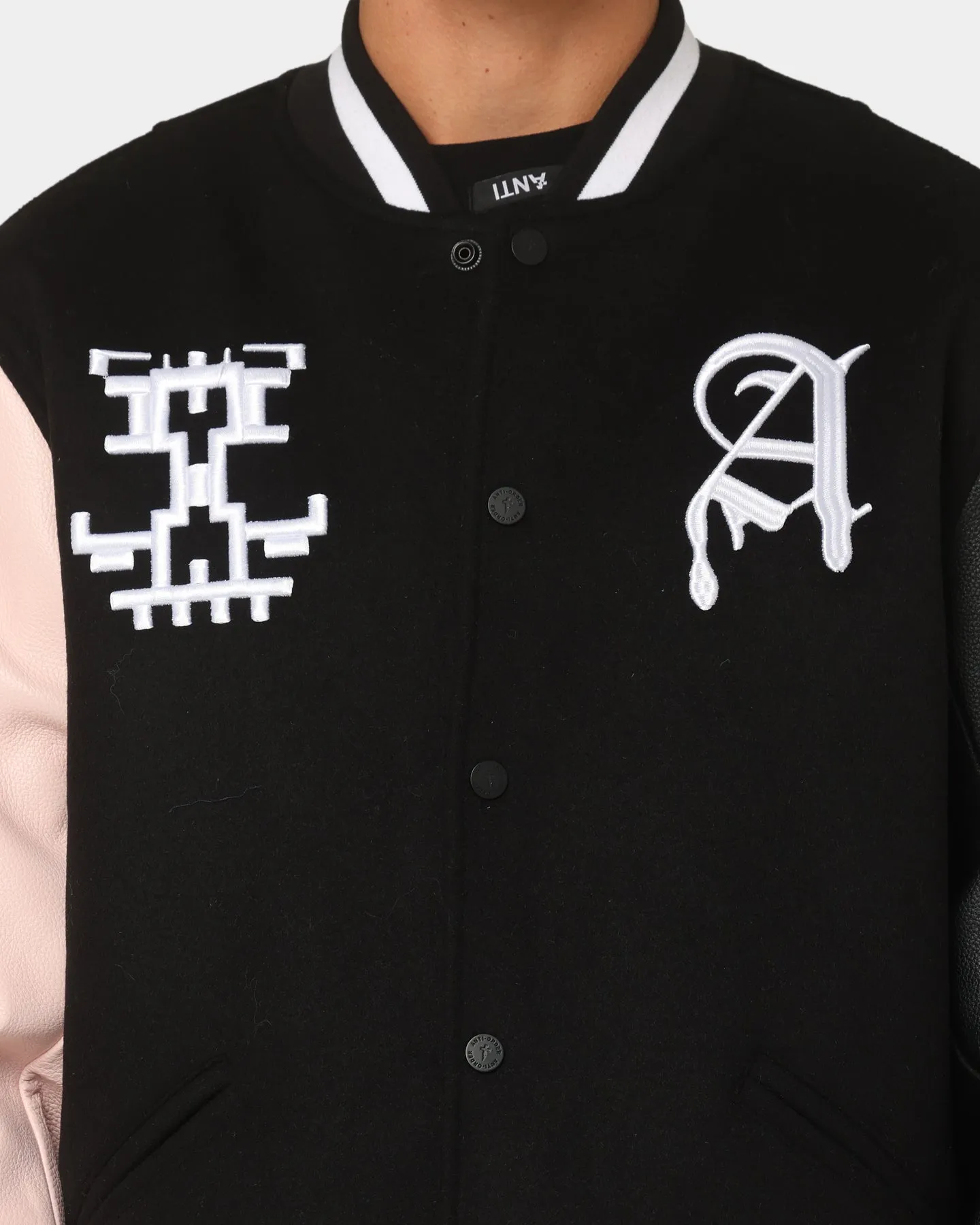 The Anti Order Dead Pixel Leather Varsity Jacket Black/Pink