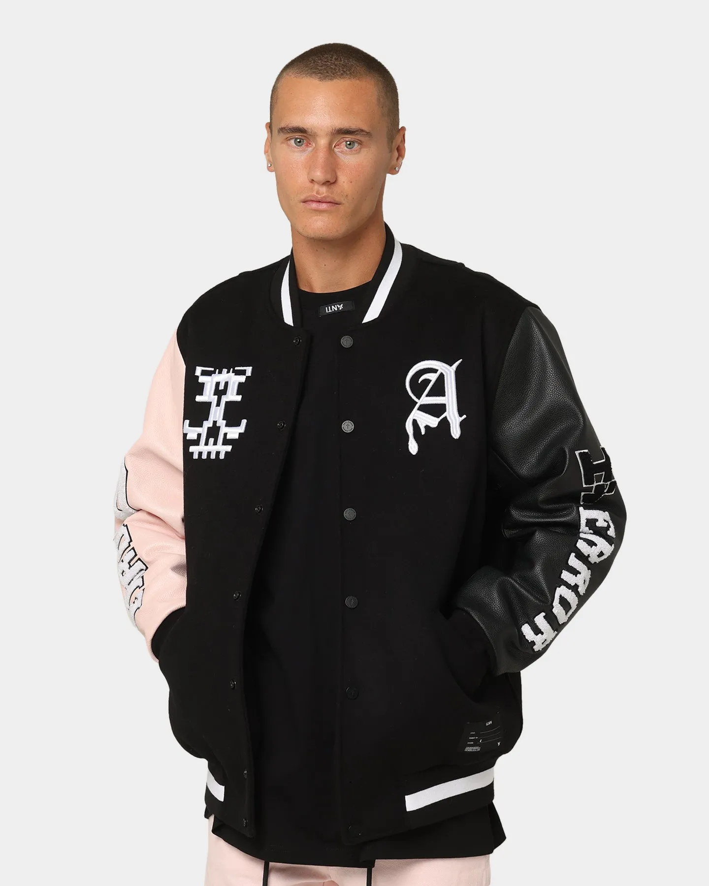 The Anti Order Dead Pixel Leather Varsity Jacket Black/Pink