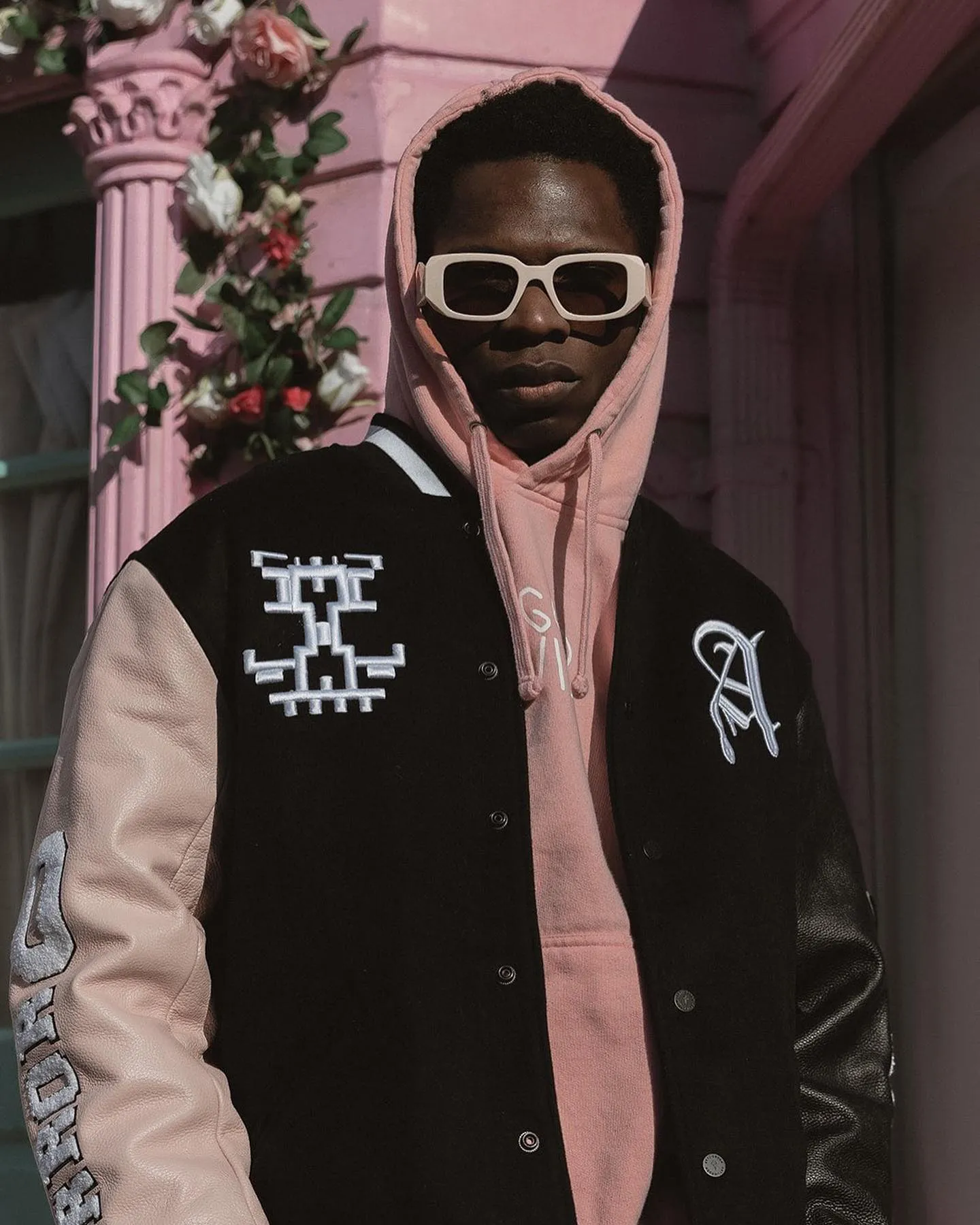 The Anti Order Dead Pixel Leather Varsity Jacket Black/Pink