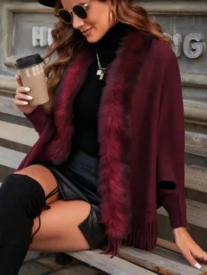 Unity Fuzzy Trim Fringe Hem Batwing Sleeve Duster Cardigan