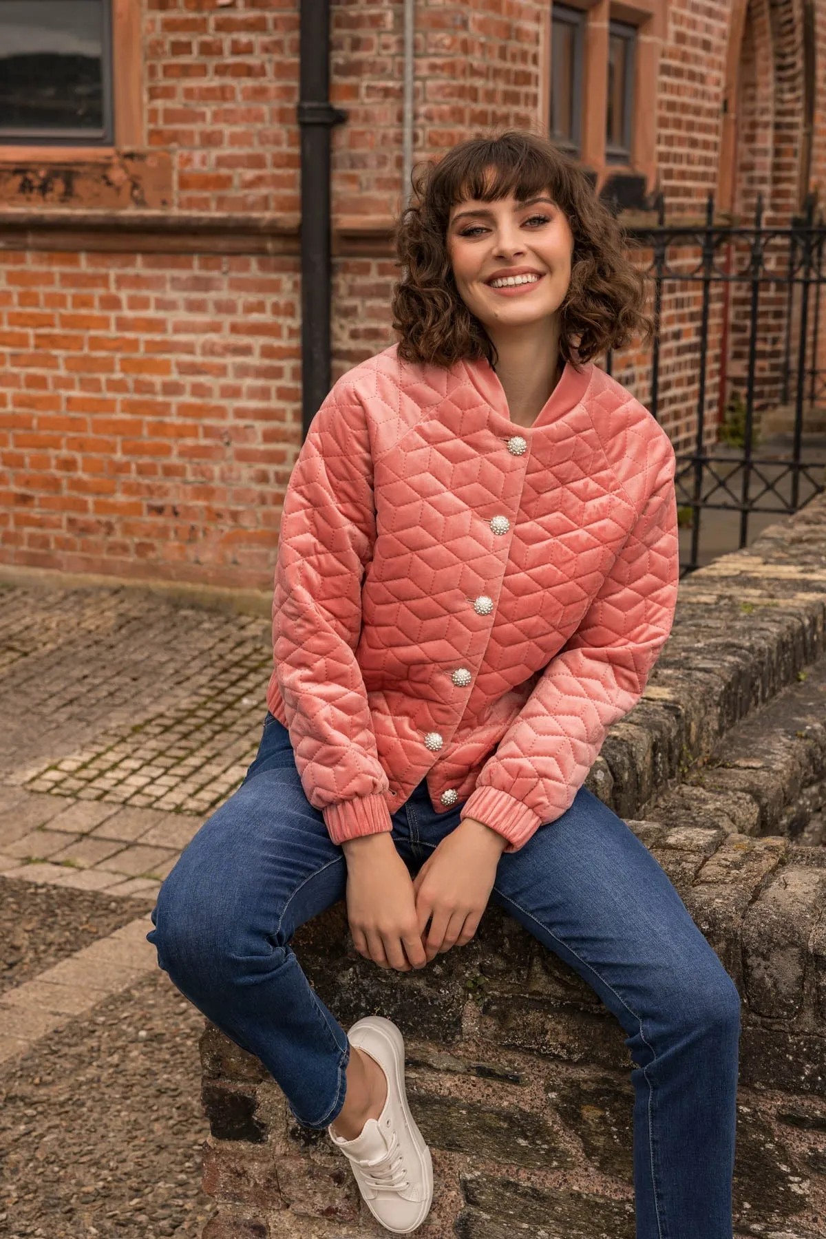 Velvet Bomber Jacket in Rose