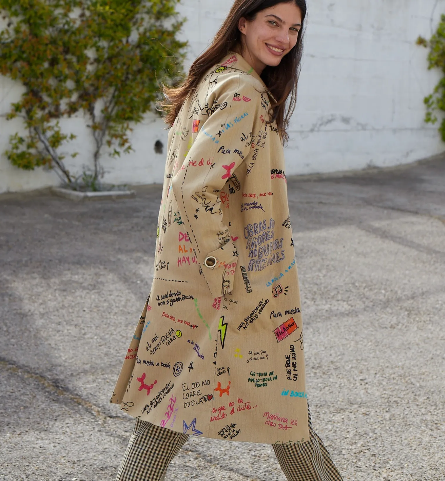 Vilagallo Coat Berenice w/Graffiti Sayings