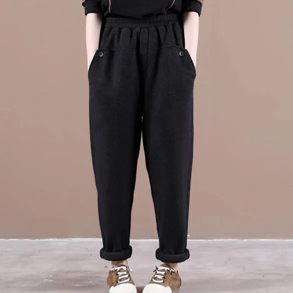 Vivid black pants  spring elastic waist pockets Photography trousers