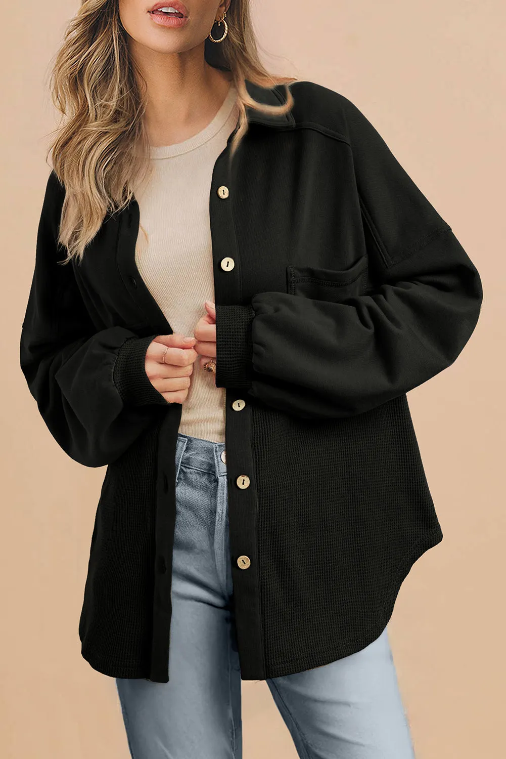 Waffle Knit Oversized Shacket