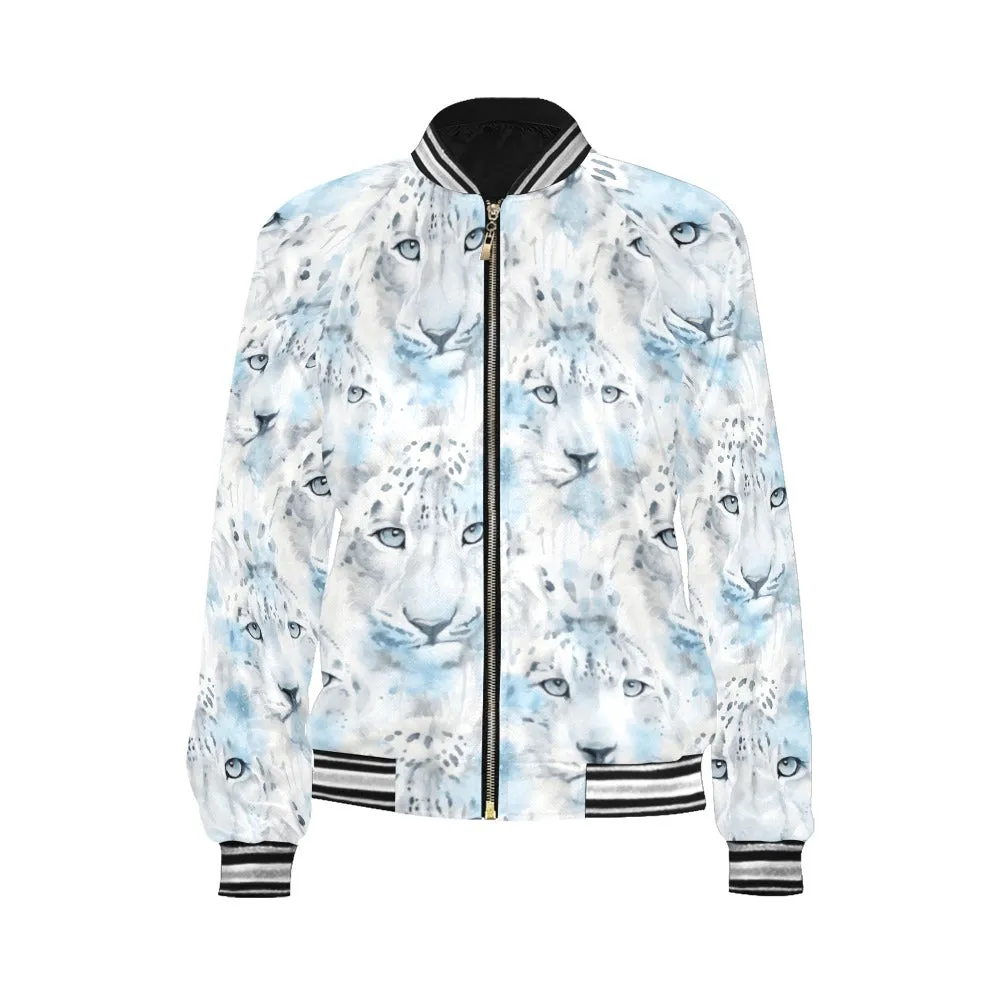 White Leopard Bomber Jacket for Women