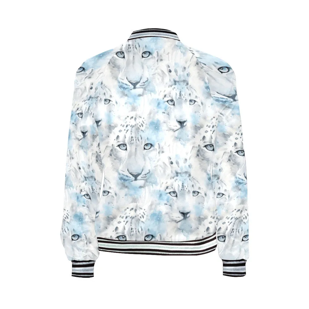 White Leopard Bomber Jacket for Women