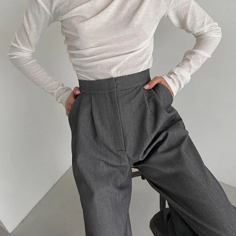 Wjczt Loose High Waist Work Pants Women Spring Autumn Casual Solid Straight Wide Leg Long Pants Female Floor-Length Trousers