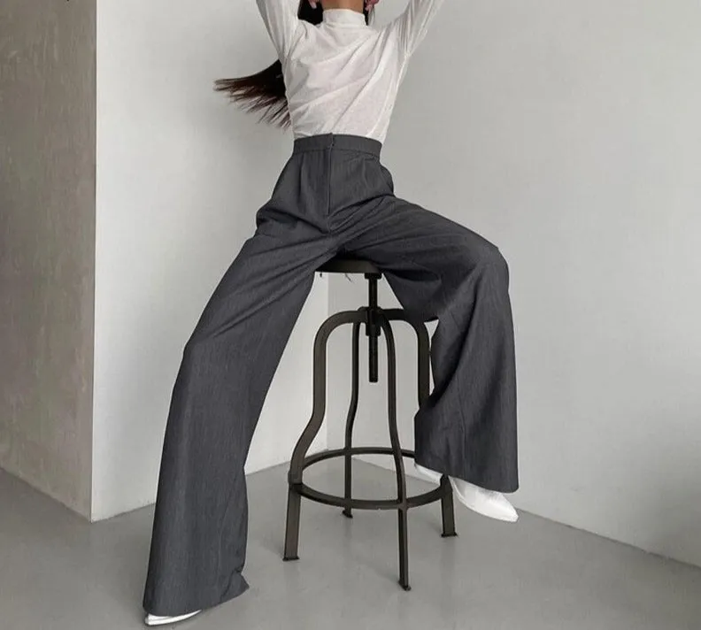 Wjczt Loose High Waist Work Pants Women Spring Autumn Casual Solid Straight Wide Leg Long Pants Female Floor-Length Trousers