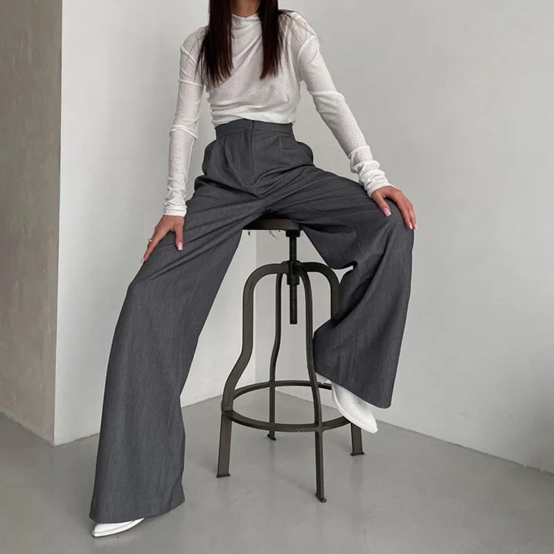 Wjczt Loose High Waist Work Pants Women Spring Autumn Casual Solid Straight Wide Leg Long Pants Female Floor-Length Trousers