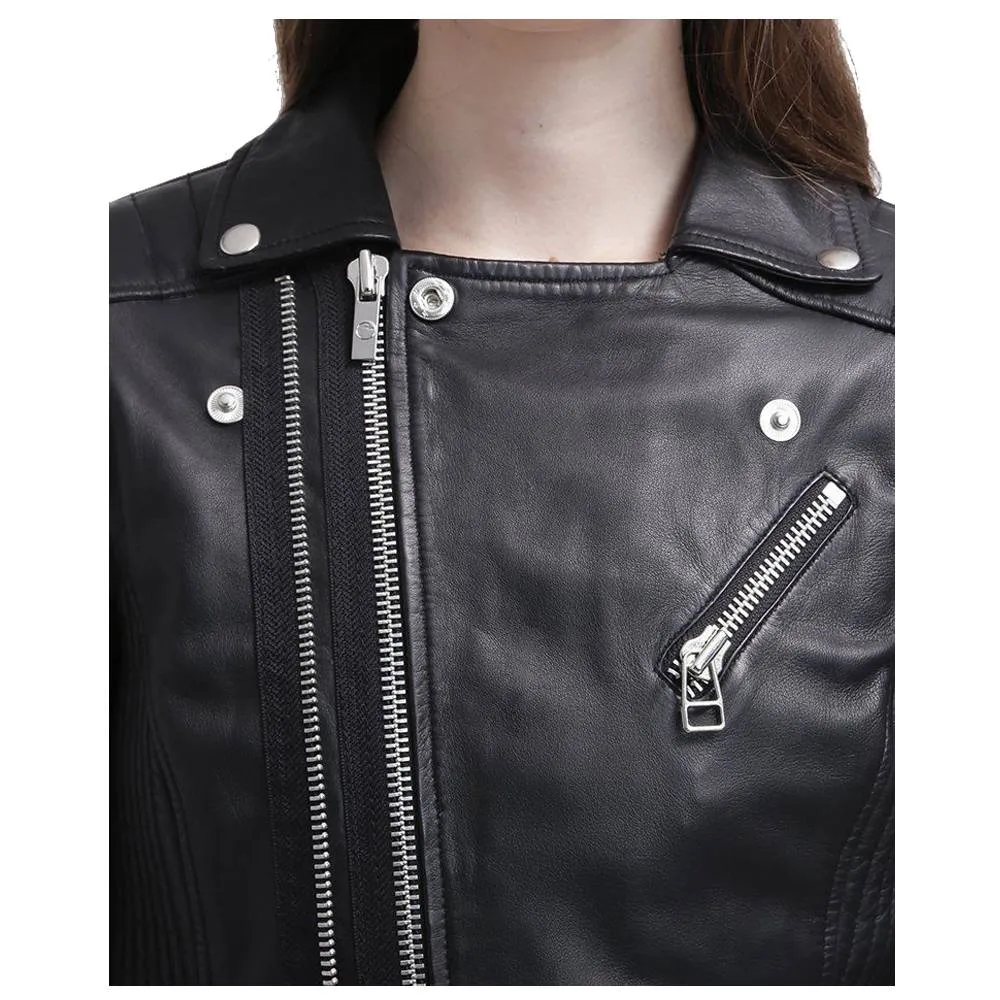 WOMEN SLIM FIT BLACK GENUINE LEATHER JACKET INNOVATIVE DESIGN LEATHER JACKET