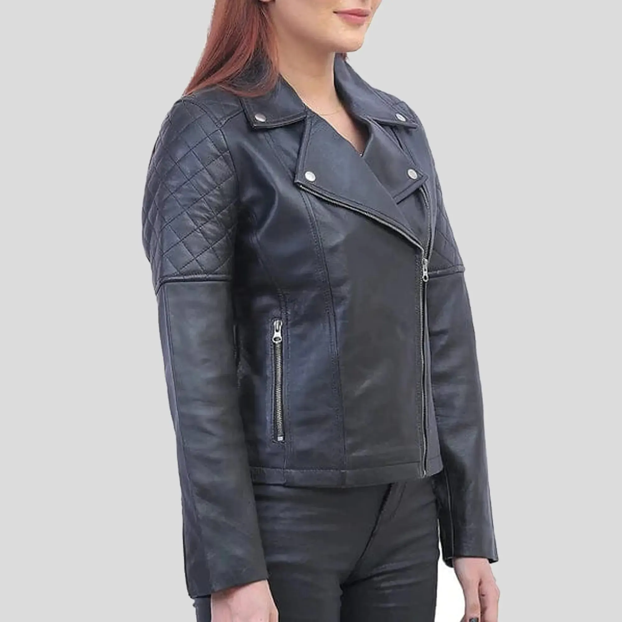 Womens Asymmetric Black Quilted Jacket