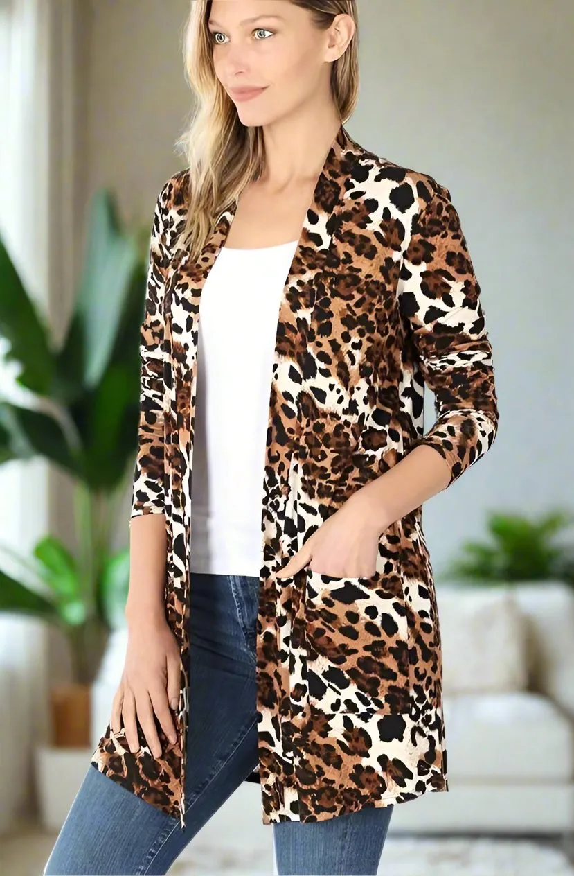 Womens Cheetah Leopard Cardigan, Sizes S/M/L/XL, Brown