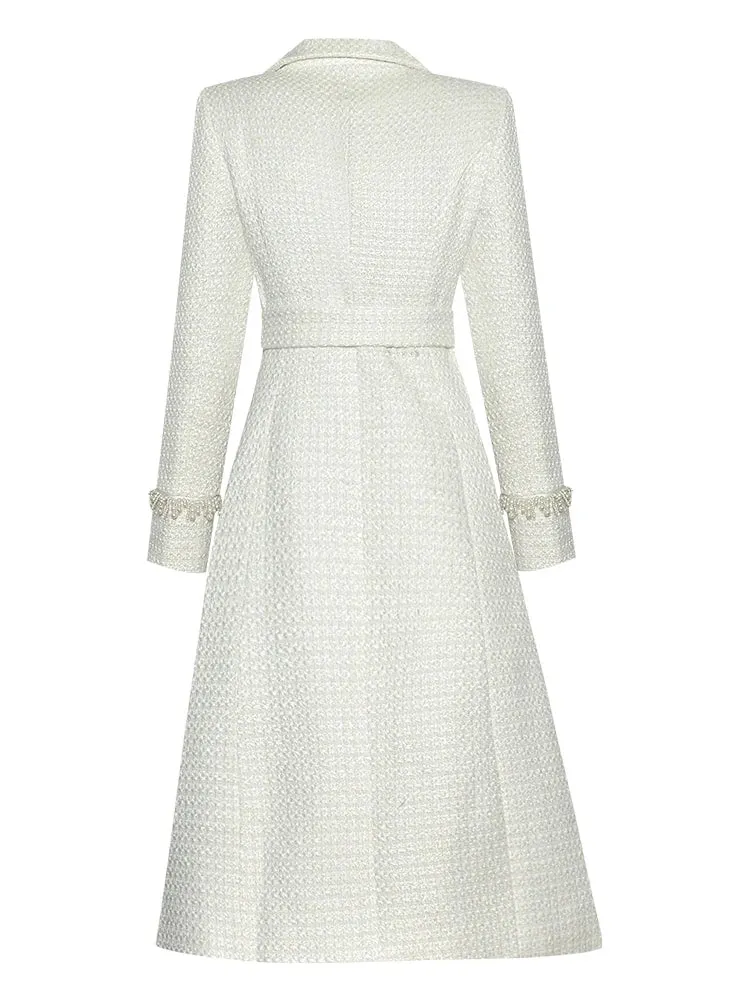 Women's Classic Luxe White Tweed Long Coat