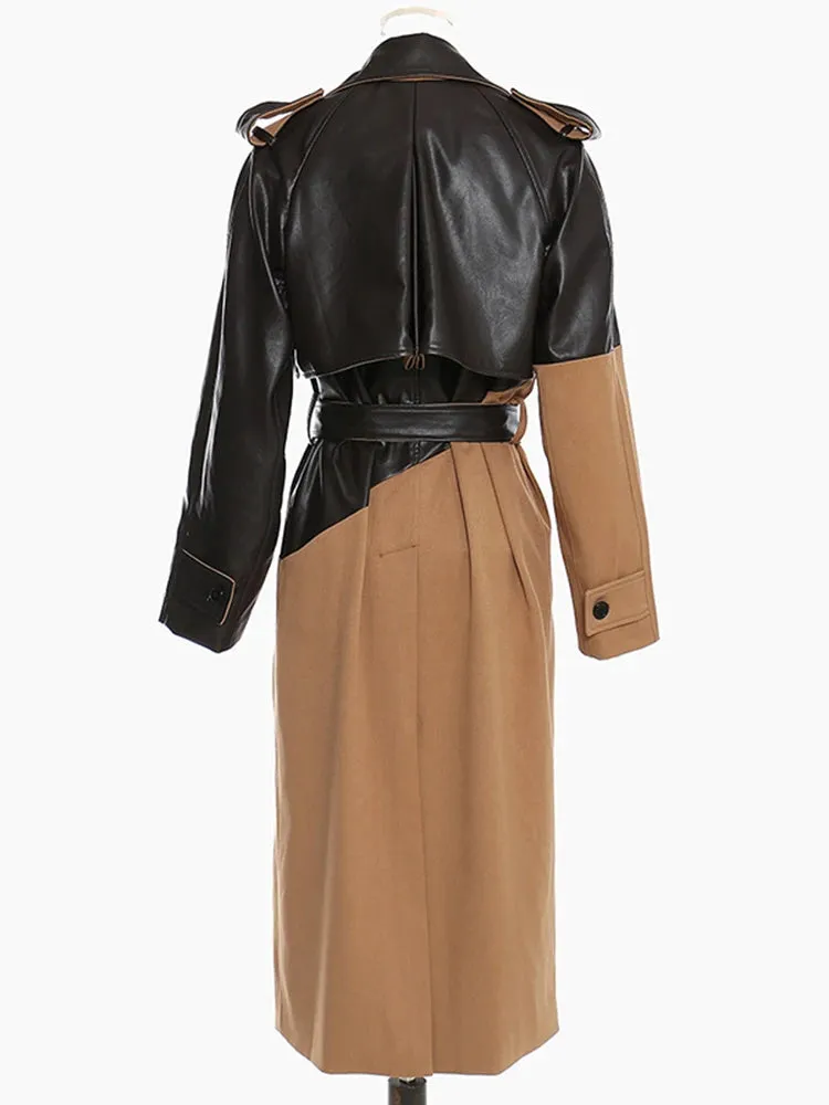 Women's Full Length Faux-Leather Trench Coat