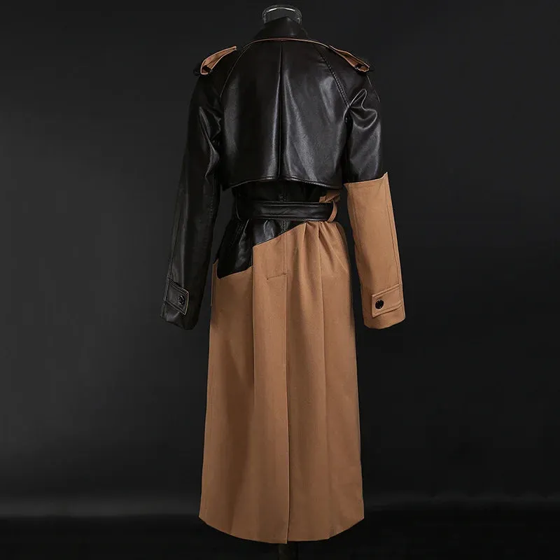 Women's Full Length Faux-Leather Trench Coat