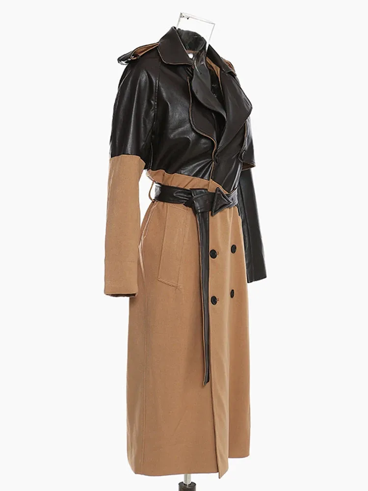 Women's Full Length Faux-Leather Trench Coat