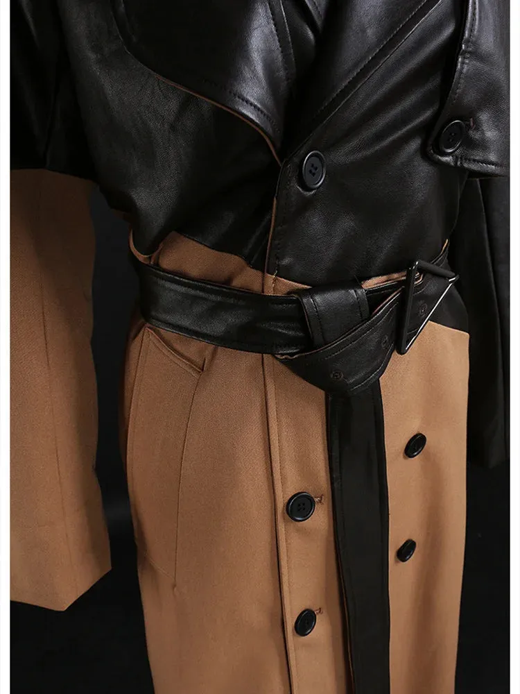 Women's Full Length Faux-Leather Trench Coat