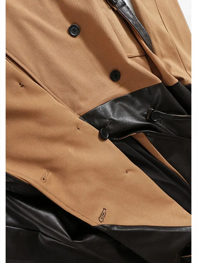 Women's Full Length Faux-Leather Trench Coat