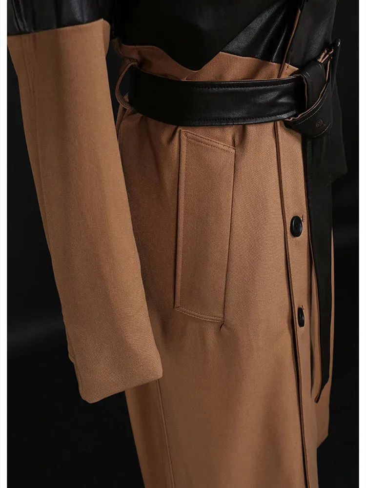 Women's Full Length Faux-Leather Trench Coat