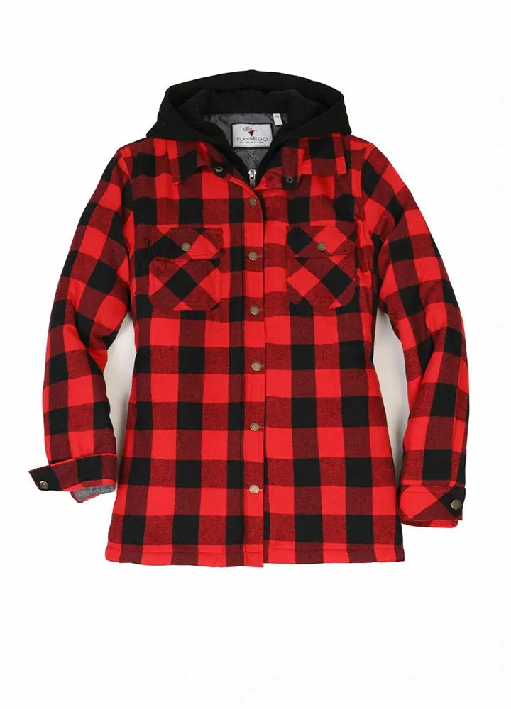 Women's Full Zip Up Quilted Lined Flannel Jacket,Snap Button Closure