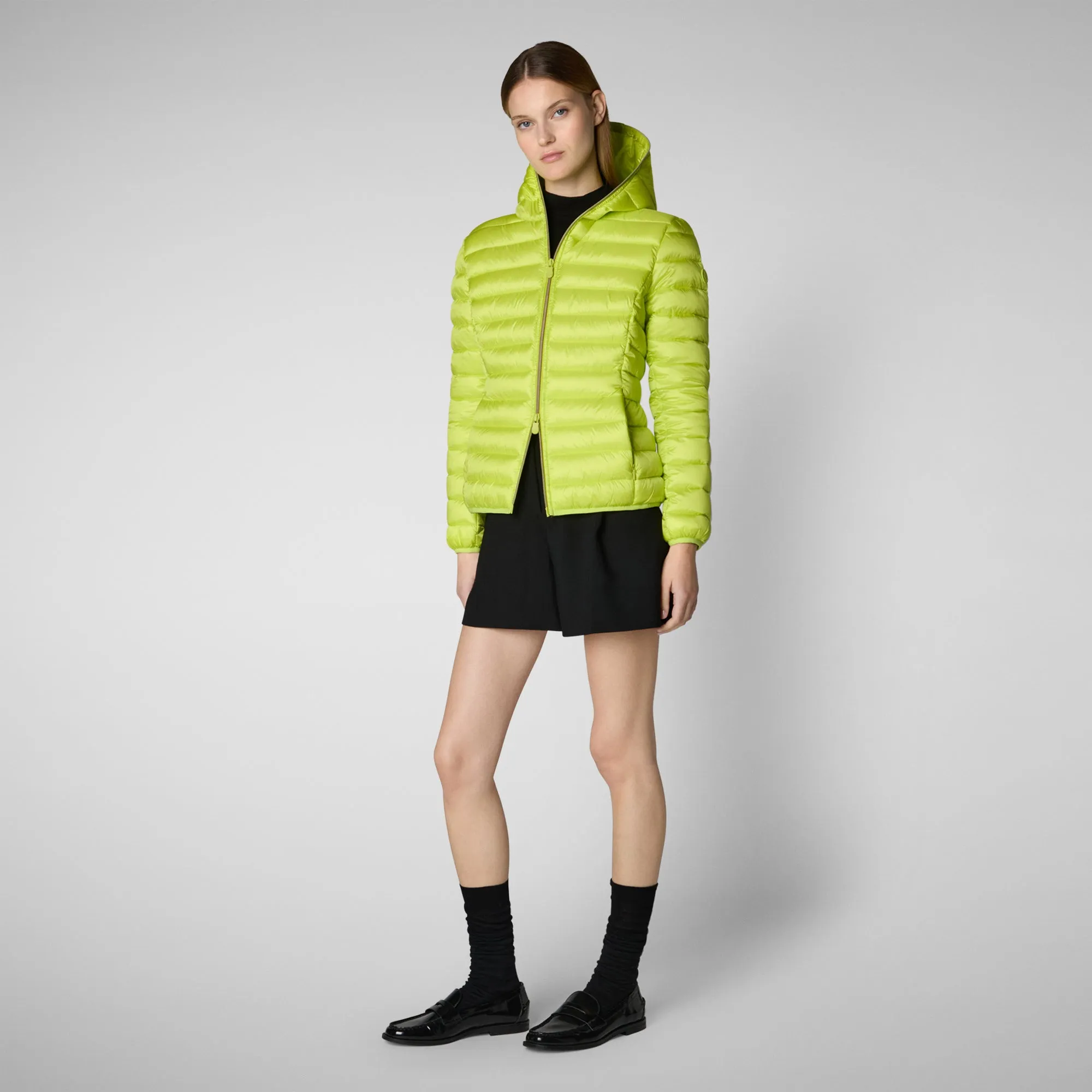 Women's Hooded Animal free Puffer Jacket Alexis in Lichen Green