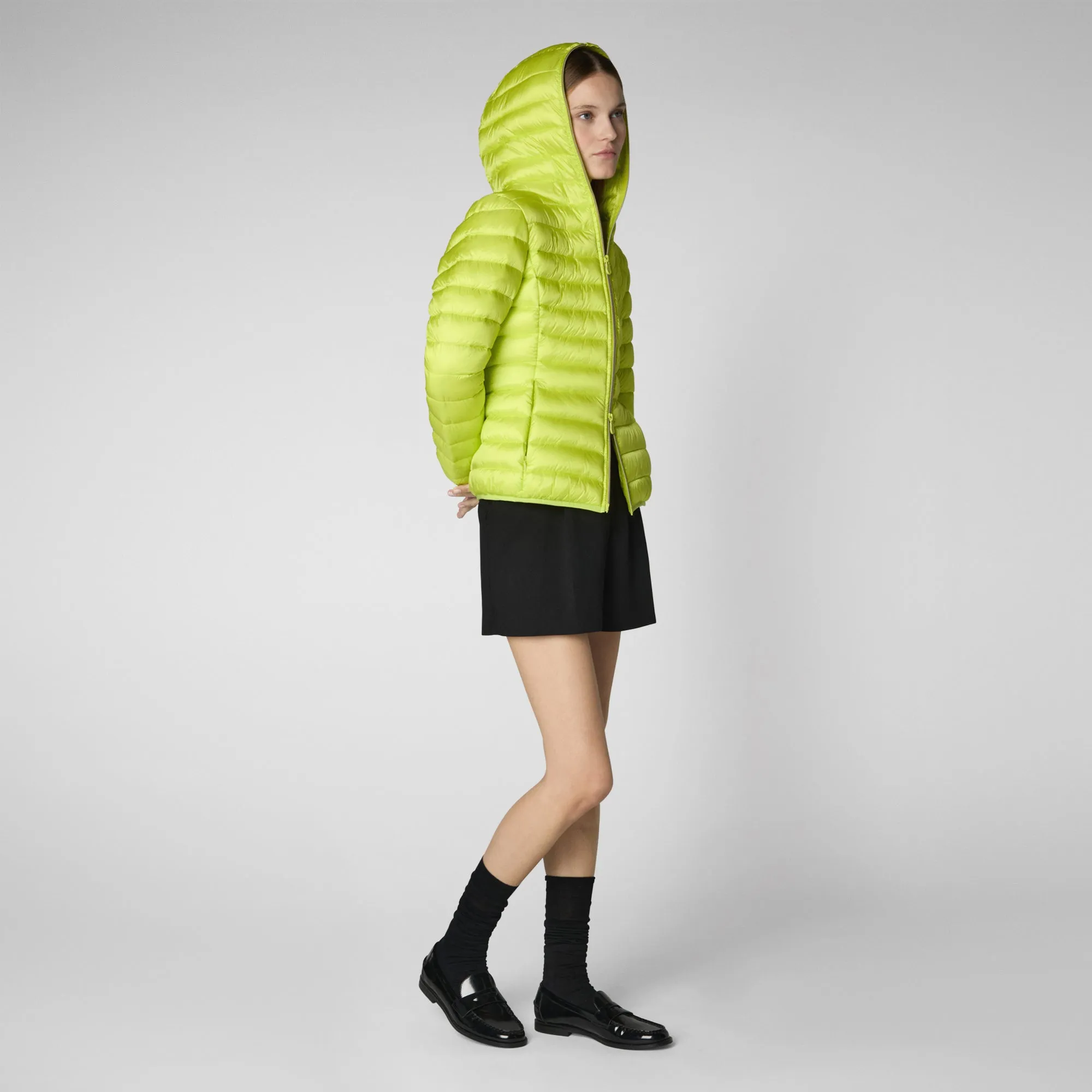 Women's Hooded Animal free Puffer Jacket Alexis in Lichen Green