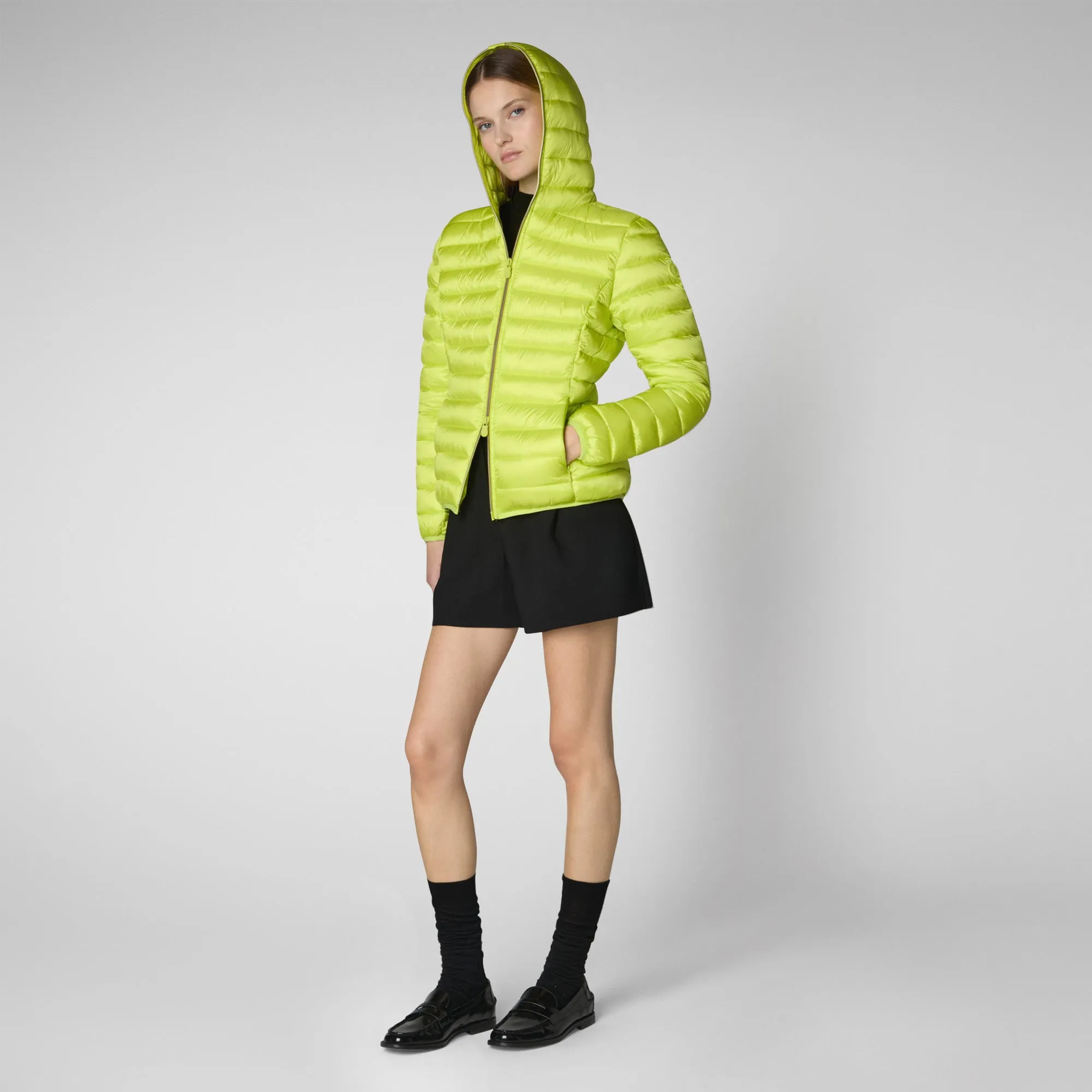 Women's Hooded Animal free Puffer Jacket Alexis in Lichen Green