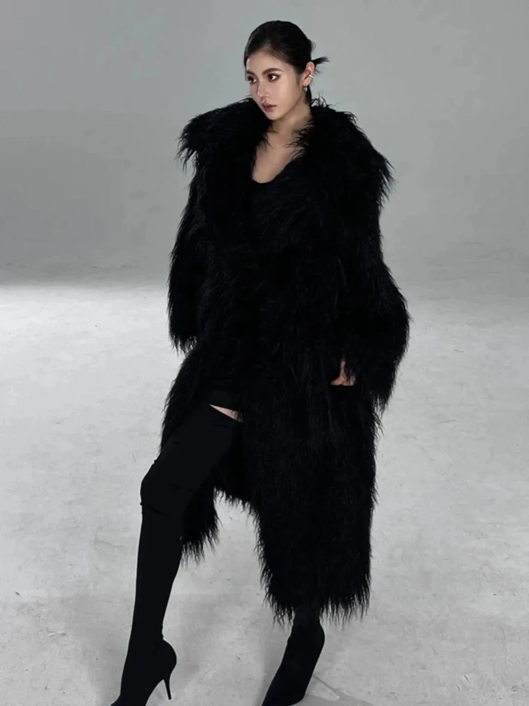 Women's Long Shaggy Faux Fur Coat Jacket