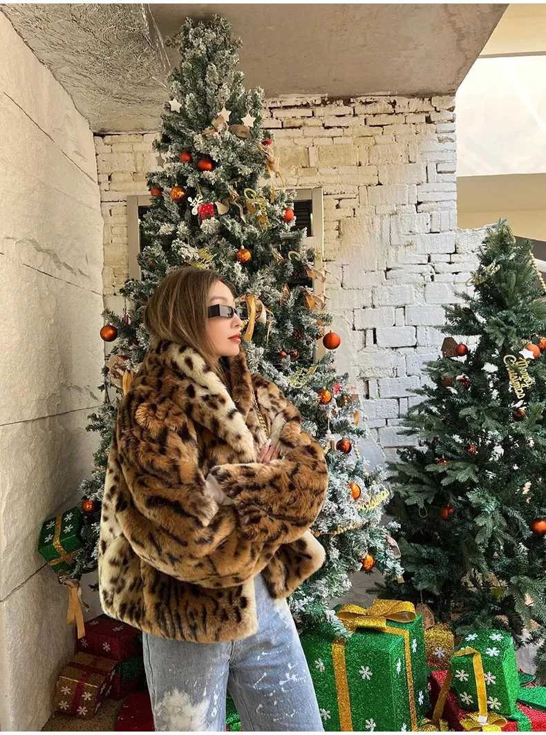 Women's Posh Leopard Faux Fur Hoodie Coat