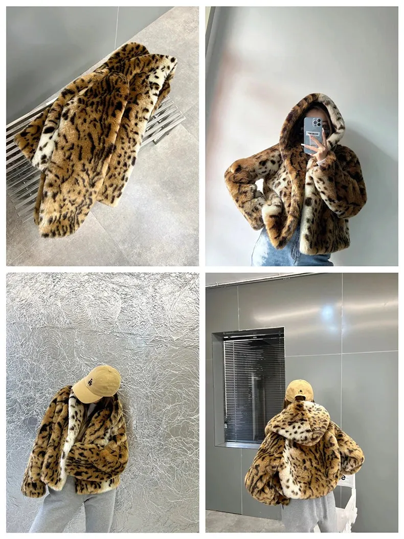 Women's Posh Leopard Faux Fur Hoodie Coat