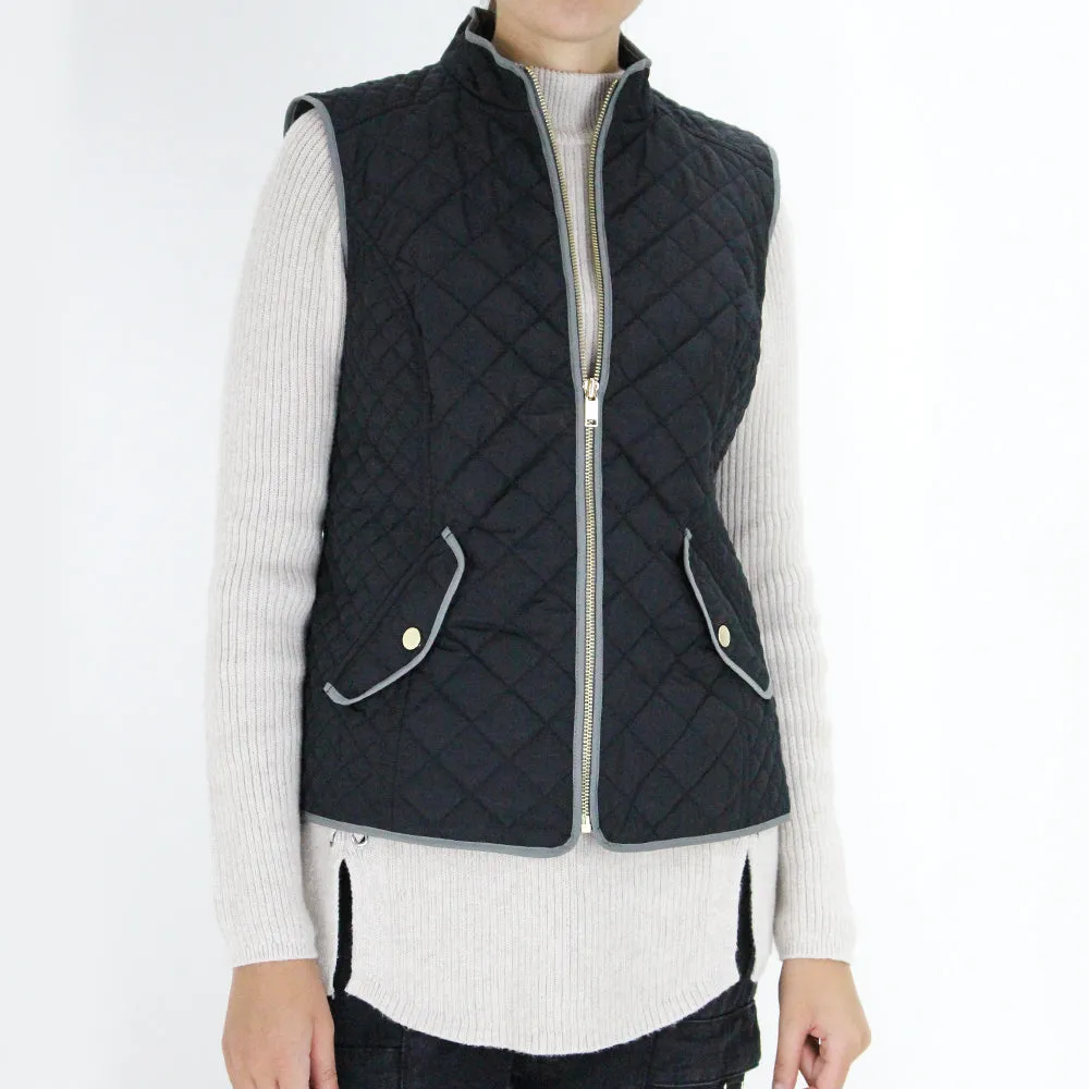 Women's Quilted Stand-Collar Vest,Black