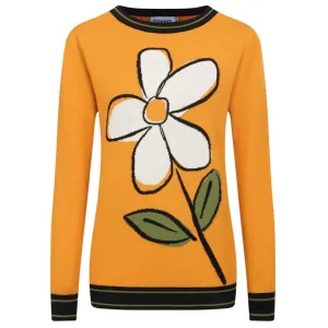 Women's yellow vintage floral knit sweater