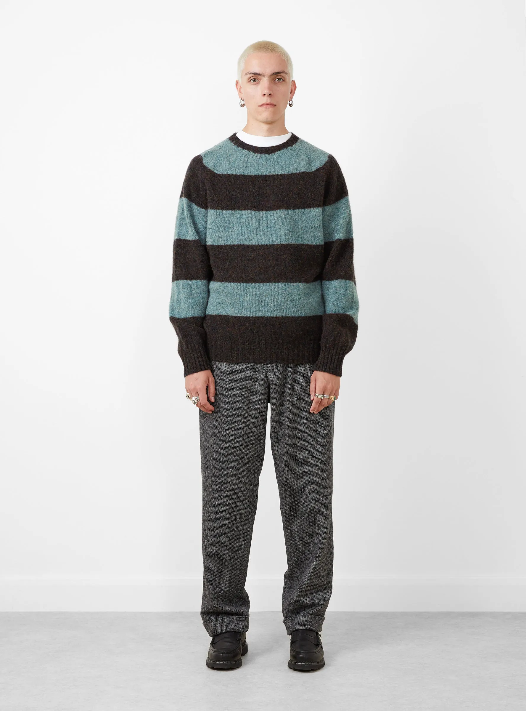 x The Garbstore Suedehead Stripe Jumper Midnight & Graphite Green