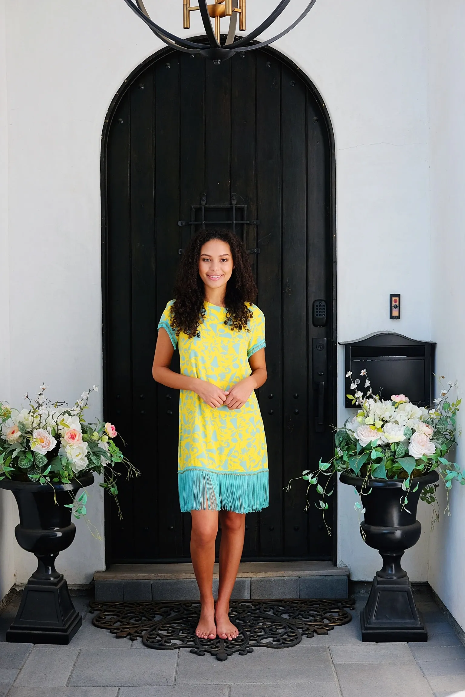 Yellow & Aqua Fringe Dress